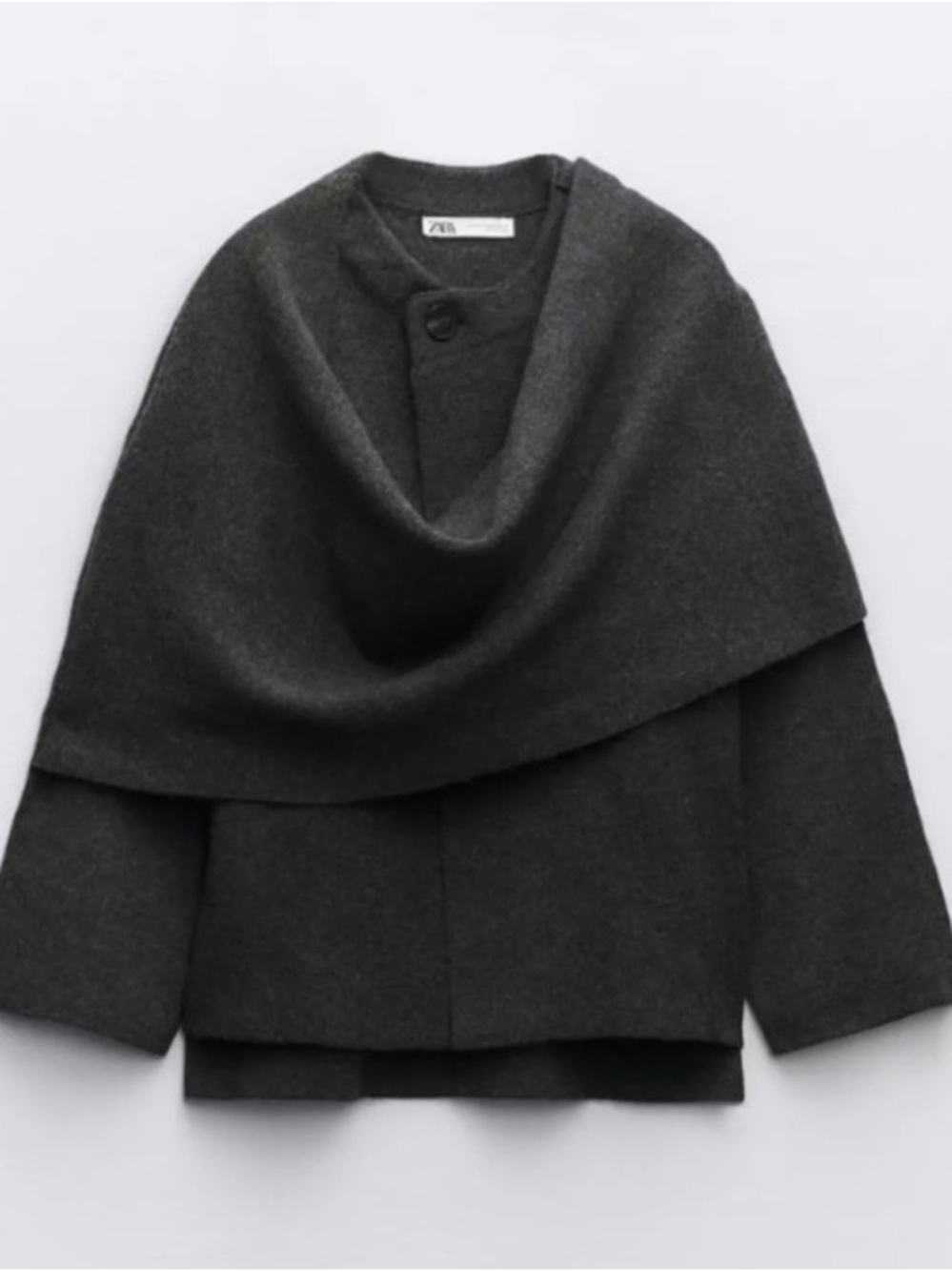 Zara Charcoal Gray Draped Wool Jacket - L/XL